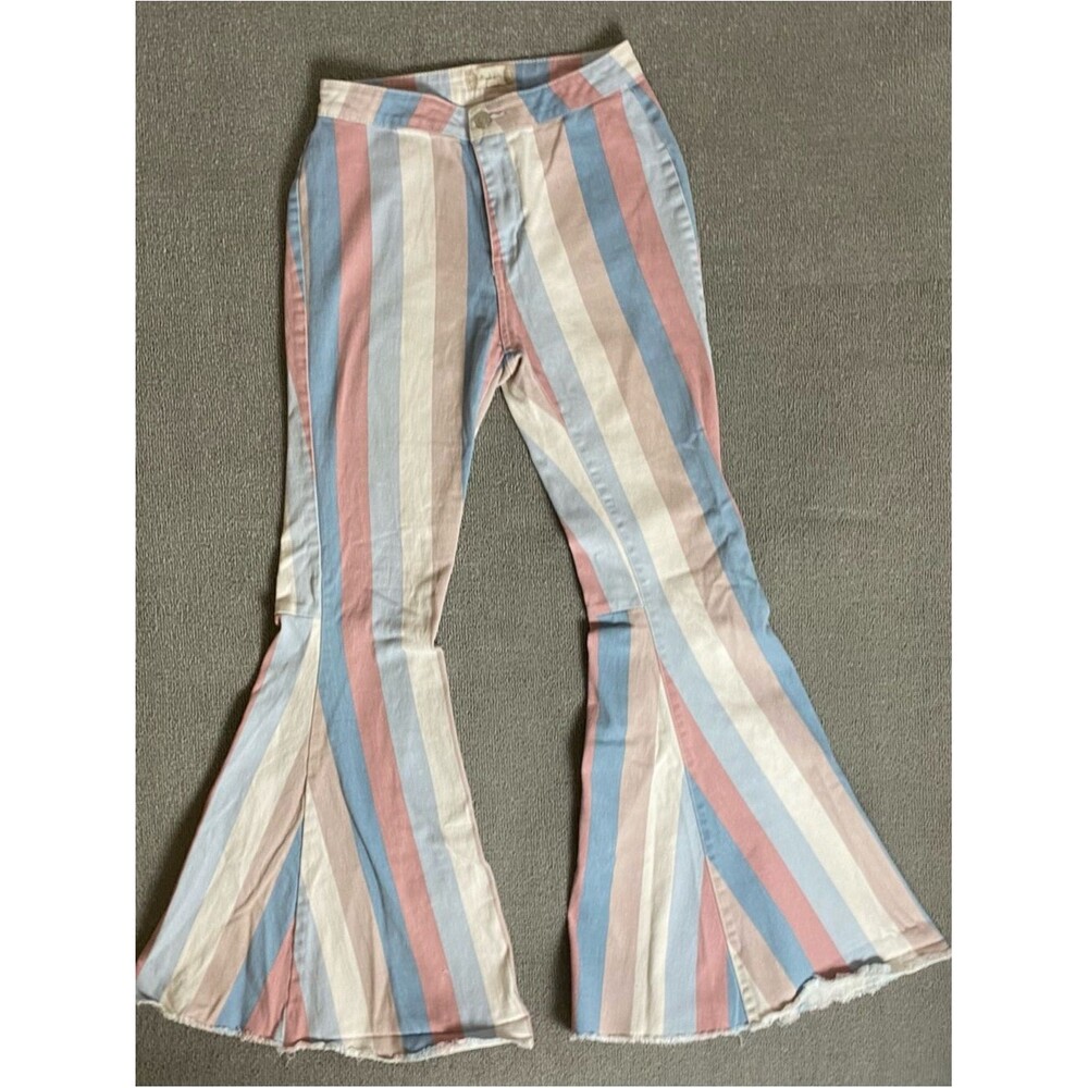 Altar'd State High Rise Bell Bottom Striped 70’s Style Flare Boho Festival Pants